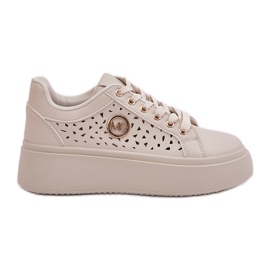 Openwork sneakers med gylden detalje beige