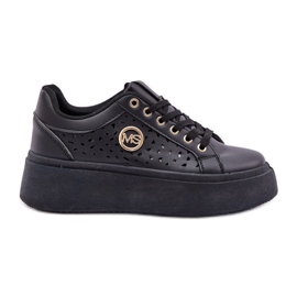 Openwork sneakers med gylden detaljer sort