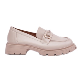 Klassiske kvinders loafers med Eco Leather Beige med et ornament