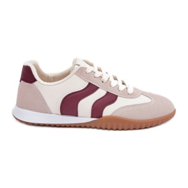Klassiske kvinders sneakers med Eco Leather Beige-Burgundy