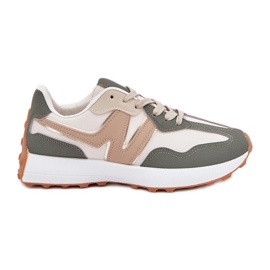 Beige-grøn kvinders sneakers sportssko