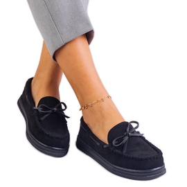 Sorte kvinders loafers fra Ekozamsz med en bue