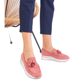 Pink kvinders loafers på platformen med frynser lyserød