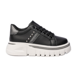 Kvinders sneakers på platformen sort med rhinestones