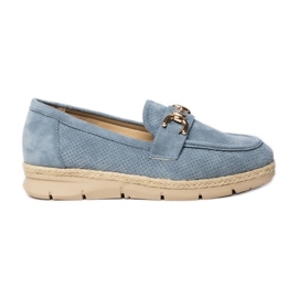 Perforerede kvinders loafers med en blå dekoration
