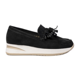 Kvinders sorte loafers med frynser