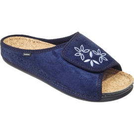 Inblu kvinders hjemmesko Korków 155d153 blå med broderi