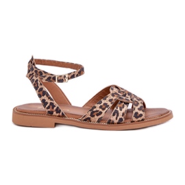 Zazoo Kvinders lædersandaler med flade hæle leopardprint 3688 brun
