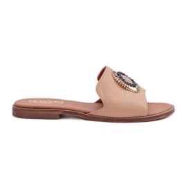 Lewski Shoes Læder flip flops med fladt -hælet Lewski 3047/o beige brun