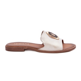 Lewski Shoes Læder flip flops med fladt -hælet Lewski 3047/o -golden aftørret gylden