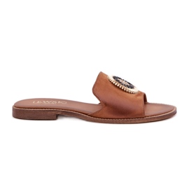 Lewski Shoes Læder flip flops med fladt -hælet Lewski 3047/o kamel brun