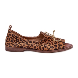 Zazoo 2660 Women's Leather Ballerinas med brun leopardprint