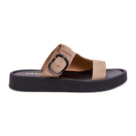 Kvinders ruskind flip flops på Zazoo 3024 beige platform