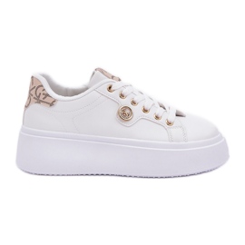 Eco Leather Sneakers på en platform med en gylden-beige gylden detalje hvid