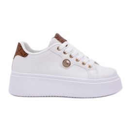 Eco læder sneakers på en platform med en gylden detalje hvidbrun