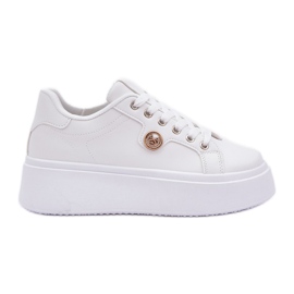 Eco læder sneakers på en platform med en gylden detalje hvid