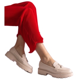 Beige Eco -Leather Loafers dekoreret med zirkoner