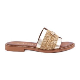 Læder flip flops med en dekorativ detalje og en Zazoo 40426 Zloty Braid gylden