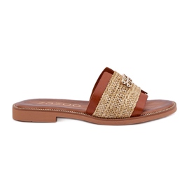 Læder flip flops med en dekorativ detalje og fletning zazoo 40426 brun