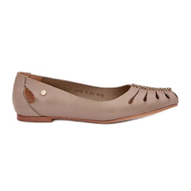 Zazoo 10009 Komfortable læder Kvinders ballerinas mørke beige