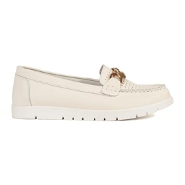 Goodin Læderlys beige loafers med en kæde på platformen