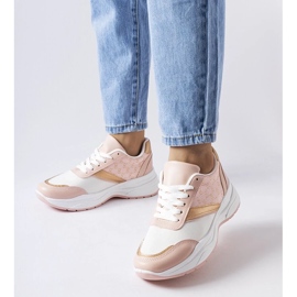 D/GMR Pink og hvide sneakers med en gylden duffy accent lyserød