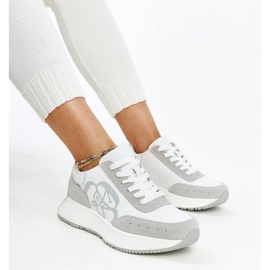 Salimah hvide og grå lædersneakers