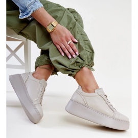 Mørke beige læder sneakers med rhinestones Karino