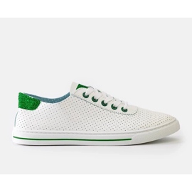 Kvinders hvide perforerede sneakers blonder -op sneakers