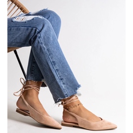 D/CEO Leaia beige balletflats med snørebånd med åben hæl