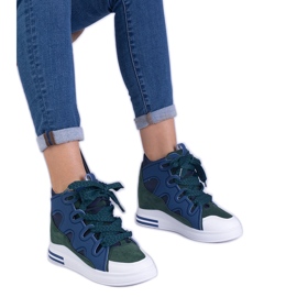 Navy Blue Women's Sneakers med tykke snørebånd blå