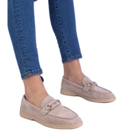 Brown Openwork Ekozamszamowe Loafers med en gylden dekoration brun
