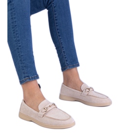 Beige Openwork Ekozamzamowe Loafers med en gylden dekoration