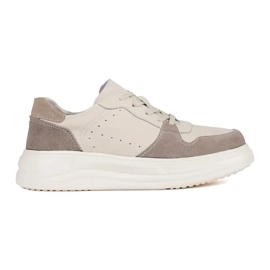 Goodin Beige lædersneakers på platformen