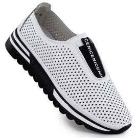 Kvinders lædersko glider openwork White S.Barski LR51-672 hvid