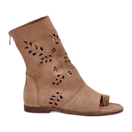 Zazoo 3437 ruskindssandaler til kvinder med overdel med lynlås, beige