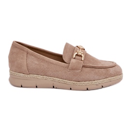 Openwork loafers med en gylden detalje og en jute beige fletning