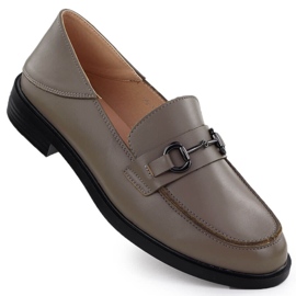 Kvinders lædersko komfortable loafers mørke beige Vinceza 18107
