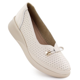 Kvinders lædersko på platformen Openwork Beige Vinceza 7896