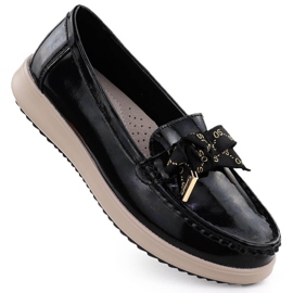 Læder loafers lakeret med en bue sort filippo dp6457