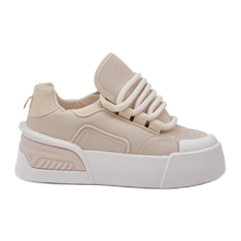 Kvinders sneakers med tykke snørebånd på platformen beige