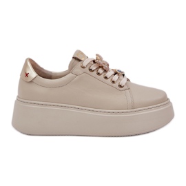 Kvinders læder -sneakers på platformen med Chebello 4292 Lys tiggerdekorationer beige