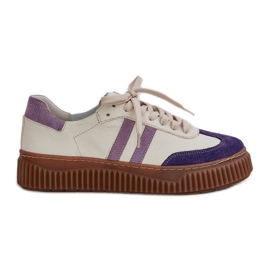 Zazoo N1068S6 læder lave kvindes sneakers på platformen White hvid