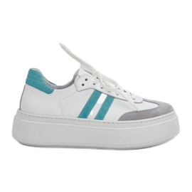 Zazoo N1068S8 læder lave kvindes sneakers på platformen White hvid