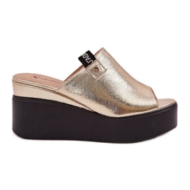 Tøfler på platformen og Wedge Eco Leather Gold gylden