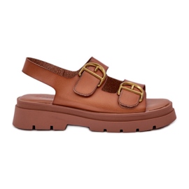 Eco læder sandaler med kamelspænder brun