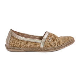 Elegant læder espadrilles med en Zazoo 10178 beige og guldfletning