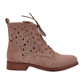 S.Barski Suede snørestøvler med et åbent mønster S. BARSKI HY51-136 Beige