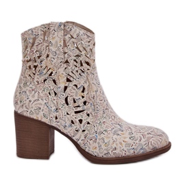 Jezzi Openwork -støvler på barhælen multicolor beige
