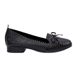 Jezzi Openwork Ballerinas med en Eco Black Leather Bow sort